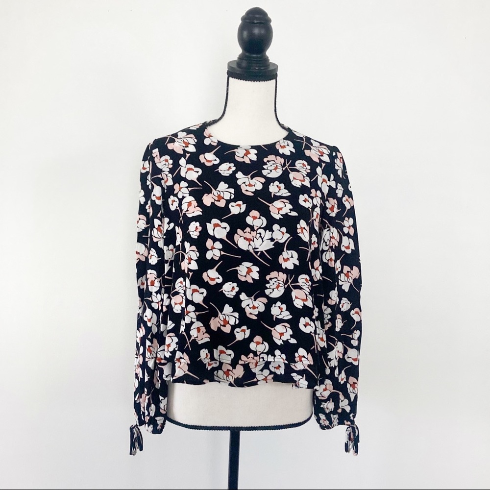 MNG casual top by Mango black floral long sleeves